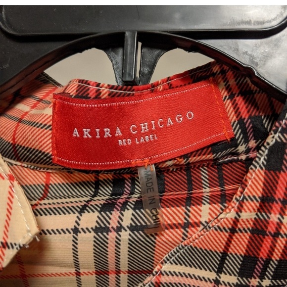 Akira plaid silky blouse size small - Picture 5 of 6